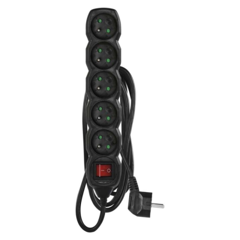 Power supply extension cords and sockets FRENCH - Extension Cord 3 m / 5 sockets / switch / black / PVC / 1 mm2