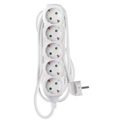 Power supply extension cords and sockets - Extension Cord 3 m / 5 sockets / white / PVC / 1.5 mm2