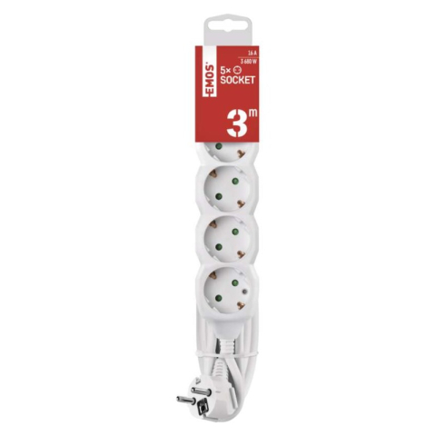 Extension Cord 3 m / 5 sockets / white / PVC / 1.5 mm2 [2]