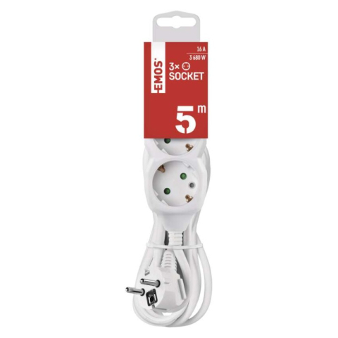 Extension Cord 5 m / 3 sockets / white / PVC / 1.5 mm2 [2]