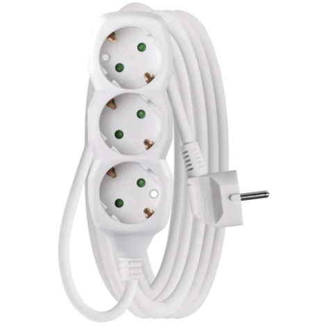 Power supply extension cords and sockets - Extension Cord 5 m / 3 sockets / white / PVC / 1.5 mm2