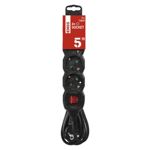 Extension Cord 5 m / 4 sockets / switch / black / PVC / 1.5 mm2 [2]
