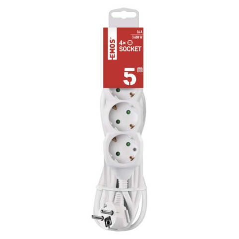 Extension Cord 5 m / 4 sockets / white / PVC / 1.5 mm2 [2]
