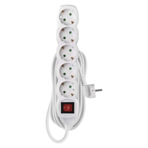 Extension Cord 5 m / 5 sockets / switch / white / PVC / 1.5 mm2 [1]