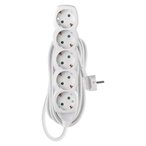 Power supply extension cords and sockets - Extension Cord 5 m / 5 sockets / white / PVC / 1.5 mm2