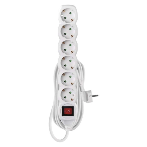 Extension Cord 5 m / 6 sockets / switch / white / PVC / 1.5 mm2 [1]
