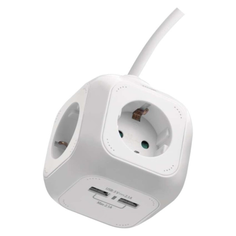 Emos - Extension power adaptor cube 1.9 m / 4 sockets / white / PVC / with USB / 1 mm2