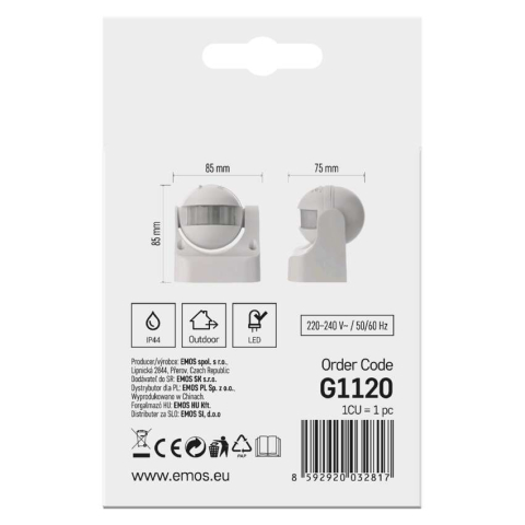 SENZOR DE MISCARE PIRO IP44, 1200W, ALB [5]