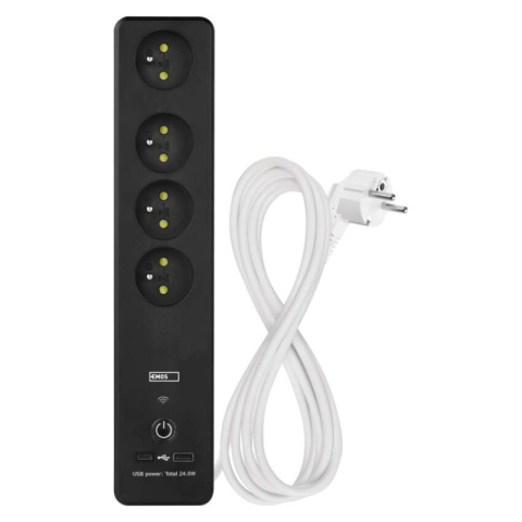 GoSmart extension cord 2 m / 4 sockets / switch / with USB / white-black / PVC / 1.5 mm2 [2]