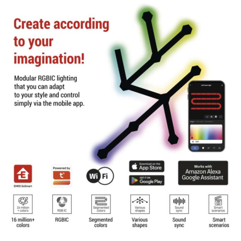 GoSmart LED luminaire Lines black, 9 parts, 34 W, RGBIC dimmable, WiFi [2]