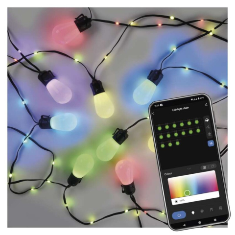 Ambient lighting - GoSmart LED String Lights – 15× Party Bulbs, 15 m, Outdoor and Indoor, RGBIC WiFi