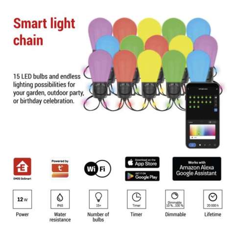 GoSmart LED String Lights – 15× Party Bulbs, 15 m, Outdoor and Indoor, RGBIC WiFi [2]