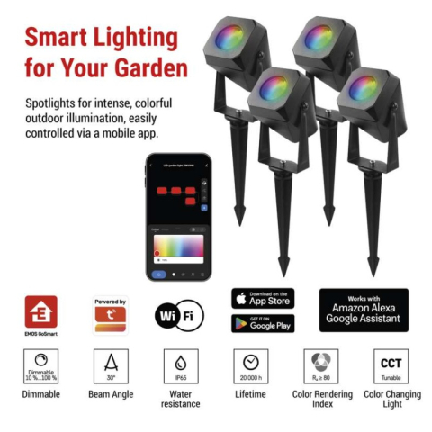 GoSmart outdoor LED spotlight, starter kit, 4 pieces, 7 W, RGBIC dimmable, WiFi [2]