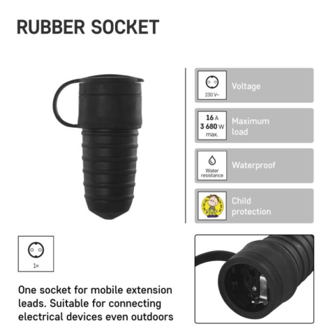 IP44 Rubber Socket SCHUKO black [2]