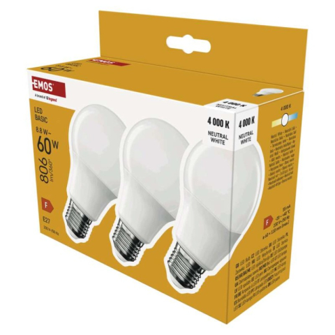Emos - LED Bulb Basic A60 / E27 / 8.8 W (60 W) / 806 lm / Neutral White