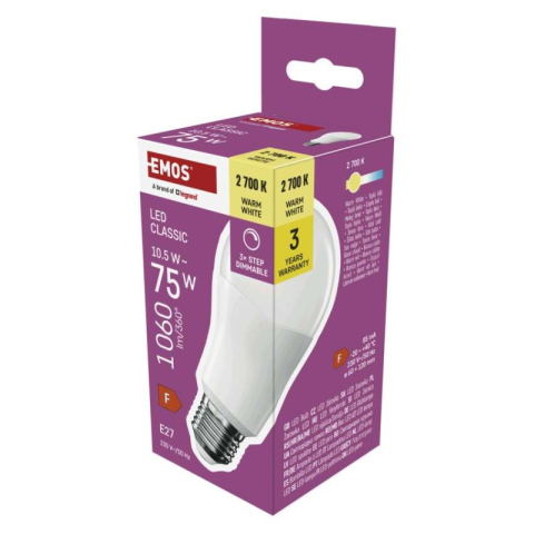 Emos - LED Bulb Classic A60/ E27 / 10,5 W (75 W) / 1 060 lm / warm white / step-dimming