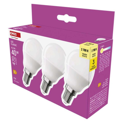 Emos - LED Bulb Classic Mini Globe / E14 / 4.2 W (40 W) / 470 lm / Warm white