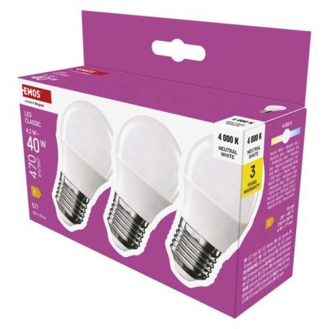 Emos - LED Bulb Classic Mini Globe / E27 / 4.2 W (40 W) / 470 lm / Neutral White