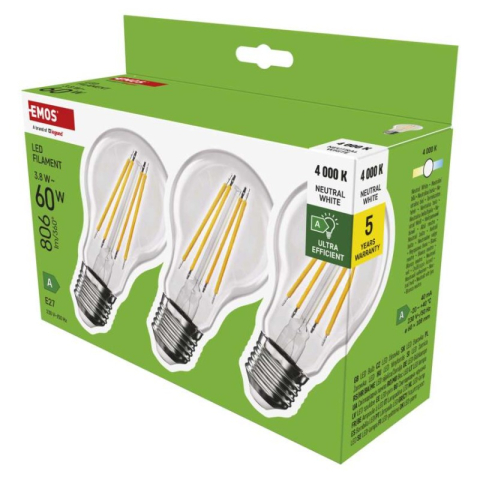 Emos - LED Bulb Filament A60 A CLASS/ E27 / 3.8 W (60 W) / 806 lm / neutral white