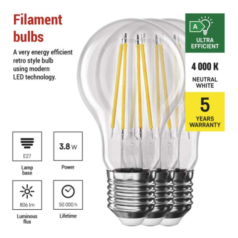 LED Bulb Filament A60 A CLASS/ E27 / 3.8 W (60 W) / 806 lm / neutral white [2]