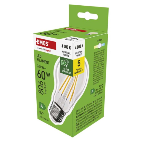 Emos - LED Bulb Filament A60 A CLASS/ E27 / 3.8 W (60 W) / 806 lm / neutral white