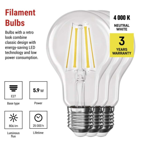 LED Bulb Filament A60 / E27 / 5,9 W (60 W) / 806 lm / Neutral white [2]