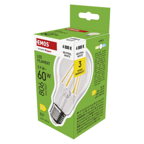 LED bulbs - LED Bulb Filament A60 / E27 / 5.9 W (60 W) / 806 lm / Neutral White