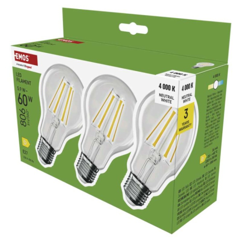 Emos - LED Bulb Filament A60 / E27 / 5,9 W (60 W) / 806 lm / Neutral white