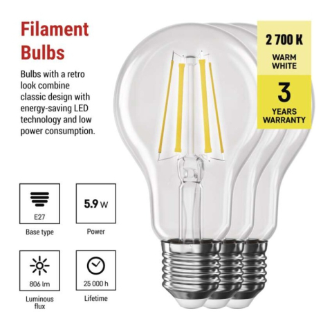 LED Bulb Filament A60 / E27 / 5,9 W (60 W) / 806 lm / Warm white [2]