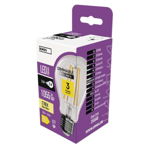 LED Bulb Filament A60 / E27 / 7,5 W (75 W) / 1 055 lm / warm white / dimmable [1]