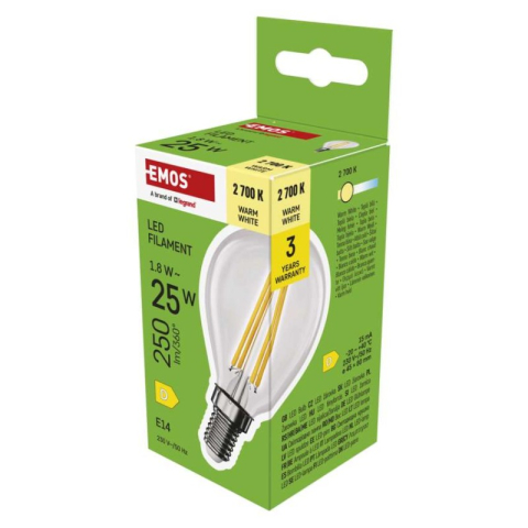 Emos - LED Bulb Filament Mini Globe / E14 / 1.8 W (25 W) / 250 lm / Warm white