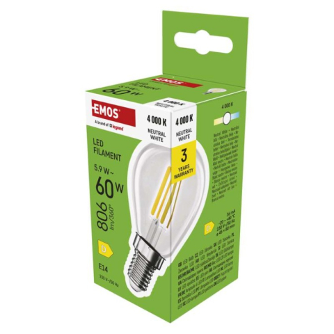 Emos - LED Bulb Filament Mini Globe / E14 / 5.9 W (60 W) / 806 lm / Neutral White