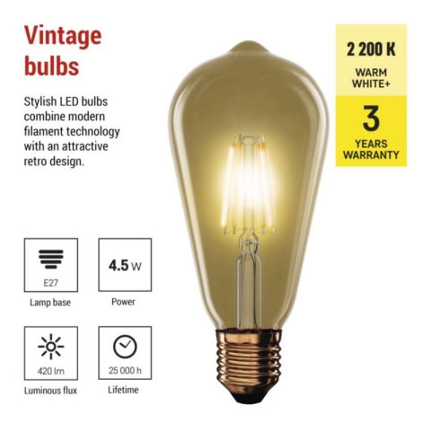 LED Bulb Vintage ST64 / E27 / 4.5 W (40 W) / 420 lm / Warm white [2]