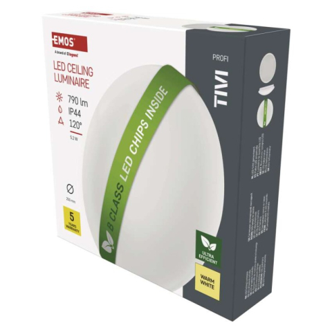 Luminaires - LED ceiling luminaire TIVI, B CLASS, round white 5.2W, IP44, Warm white