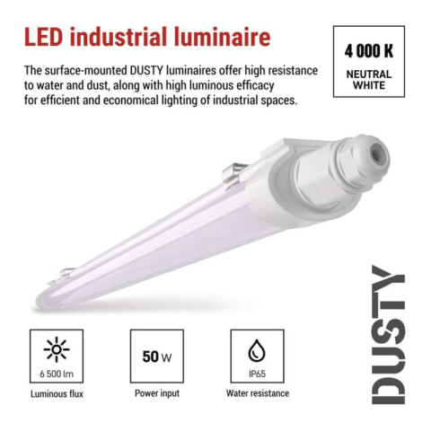 LED dustproof luminaire DUSTY 50W neutral white, IP65, 6500 lm [2]