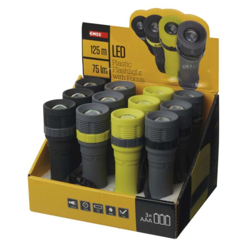 LED Flashlights - LED Flashlight, 75 lm, 3× AAA, Focus 12 pcs, display box