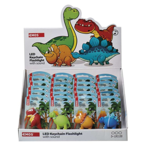 LED Flashlight/Keychain, dinosaurs with sound, 3× LR54 24 pcs, display box [1]