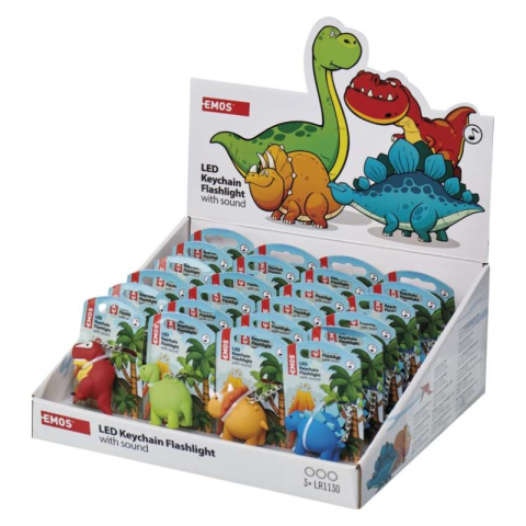 LED Flashlights - LED Flashlight/Keychain, dinosaurs with sound, 3× LR54 24 pcs, display box