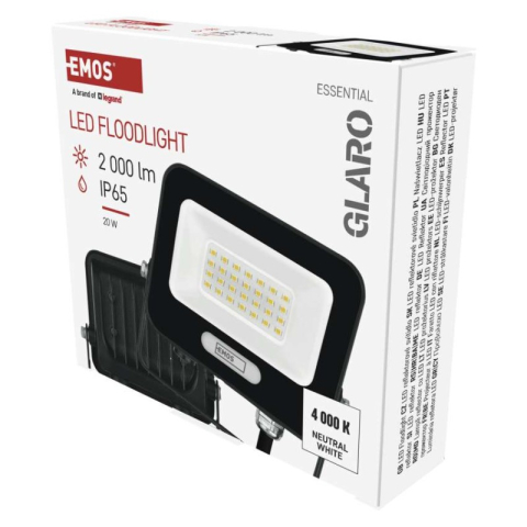 LED floodlight GLARO 20W, black, IP65, 2000 lm, neutral white [1]