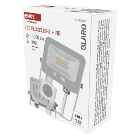 LED floodlight GLARO with motion sensor, 10 W, white, IP54, 1000 lm, neutral white [1]