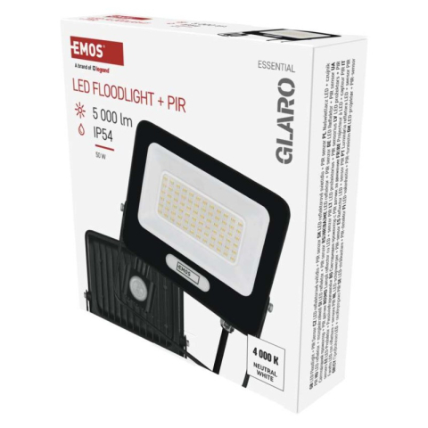LED floodlight GLARO with motion sensor, 50 W, black, IP54, 5000 lm, neutral white [1]