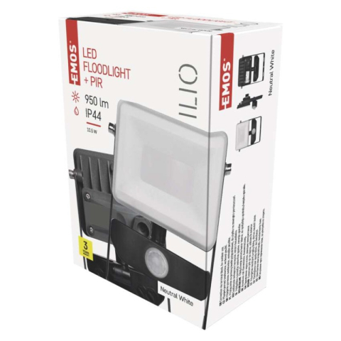 Floodlights - LED Floodlight ILIO with motion sensor, 10.5W, black, neutral white