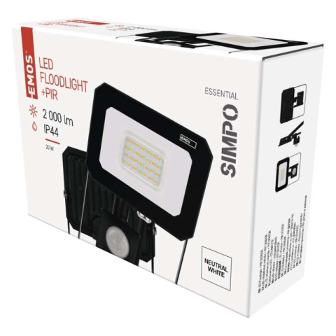 Emos - LED floodlight SIMPO with motion sensor, 20 W, black, neutral white