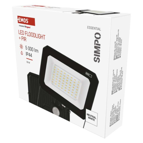 LED floodlight SIMPO with motion sensor, 50 W, black, neutral white [1]