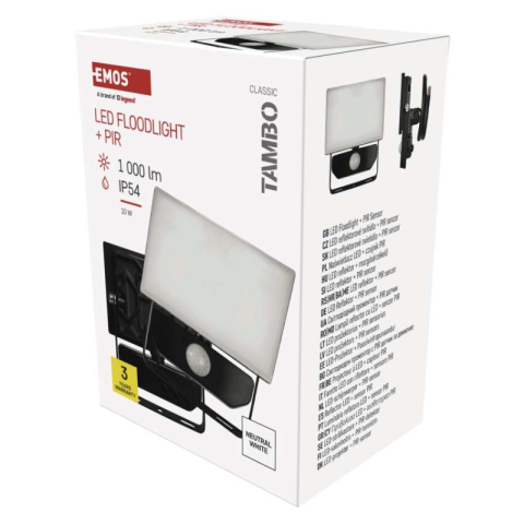 LED Floodlight TAMBO with motion sensor, 10 W, 1000 lm, black [1]