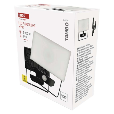 Floodlights - LED Floodlight TAMBO with motion sensor, 30 W, 3000 lm, black