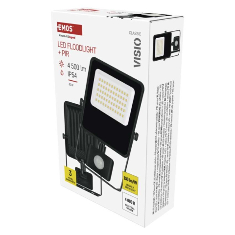 LED Floodlight VISIO with motion sensor, 30 W, black, neutral white [1]