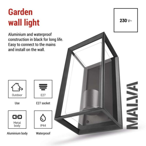 LED garden wall light MALVA, 13 × 12 × 25 cm, 1 × E27, 15 W [2]