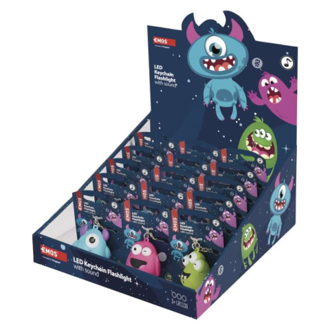 Emos - LED keyring - monsters with sound, 18 pcs, display box