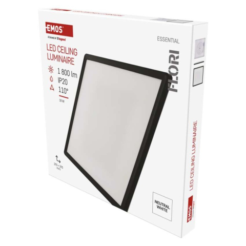 Luminaires - LED luminaire FLORI square, black, 18W, neutral white